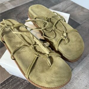 Schutz Calabria Sporty Suede Wrap Sandals Matcha Green |Coastal Boho | Size 9B